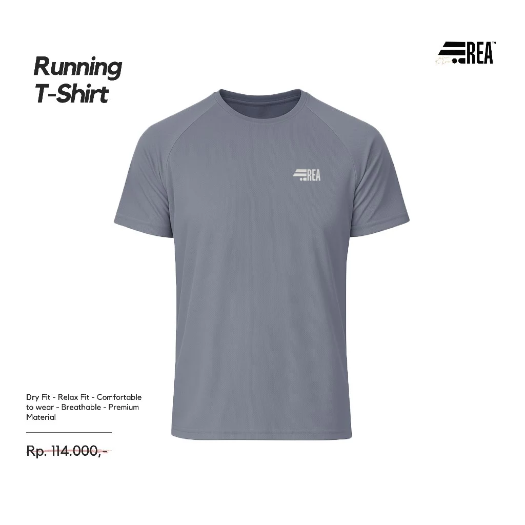 REA ACTIVEWEAR - Kaos Dry Fit Grey Running Olahraga Breathable