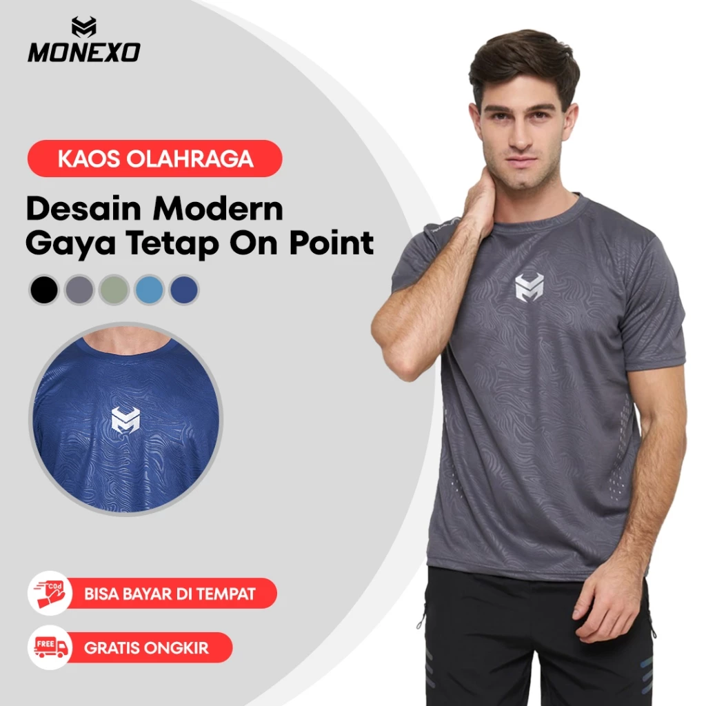 Monexo - Kaos Running Sport Pria Kaos Olahraga Pria Lengan Pendek JMN10