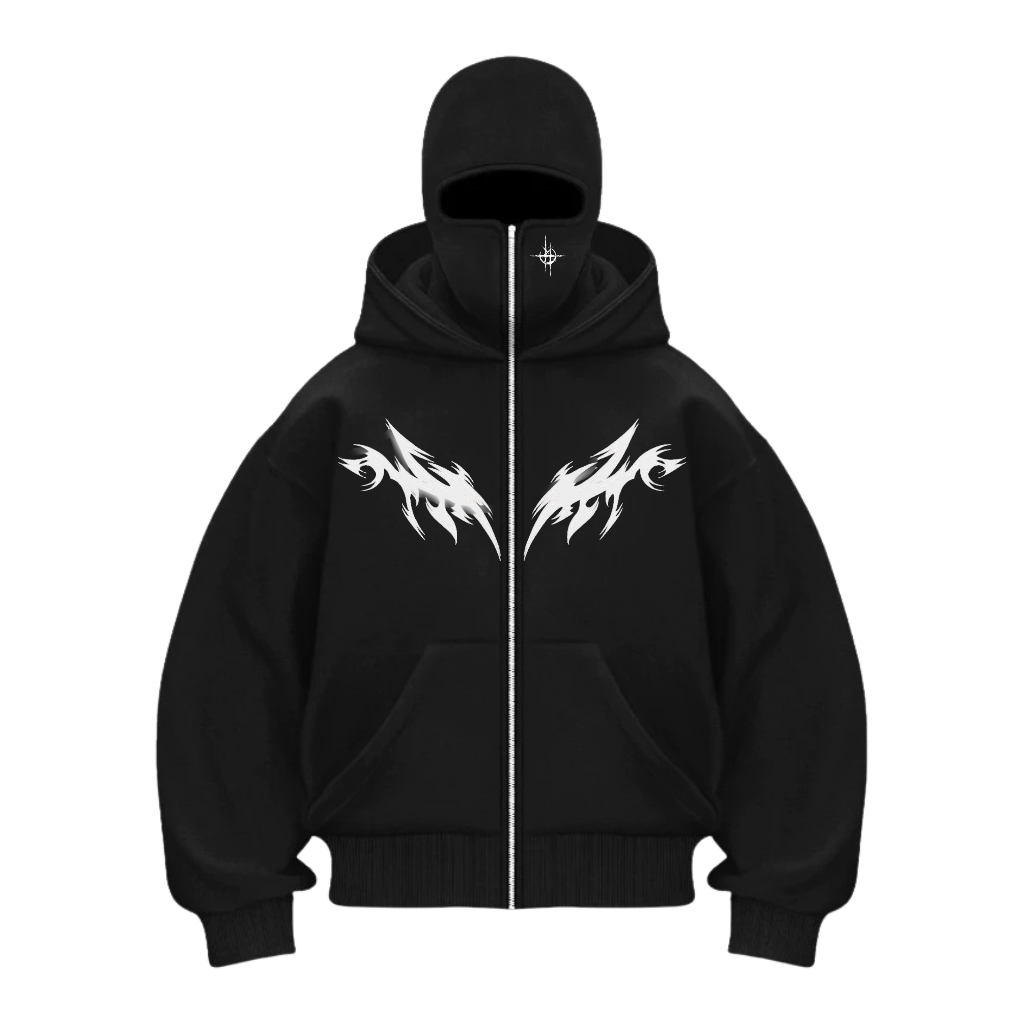BRIGHTPATH - HOODIE BALACLAVA HITAM ZIPER BESI SCRATCH HODIE PRIA NINJA