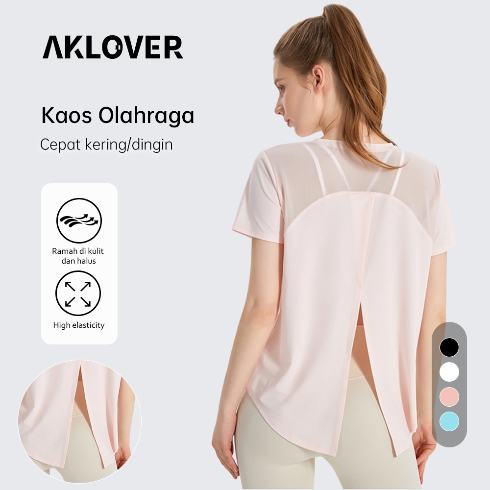 AKLOVER Kaos Olahraga Baju lengan Pendek Wanita Sport Gym Yoga T-shirt Oversize