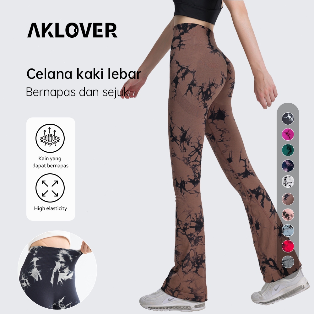 AKLOVER Celana Yoga Tie-dye Pinggang Tinggi Cepat Kering dan Legging Cutbray Olahraga
