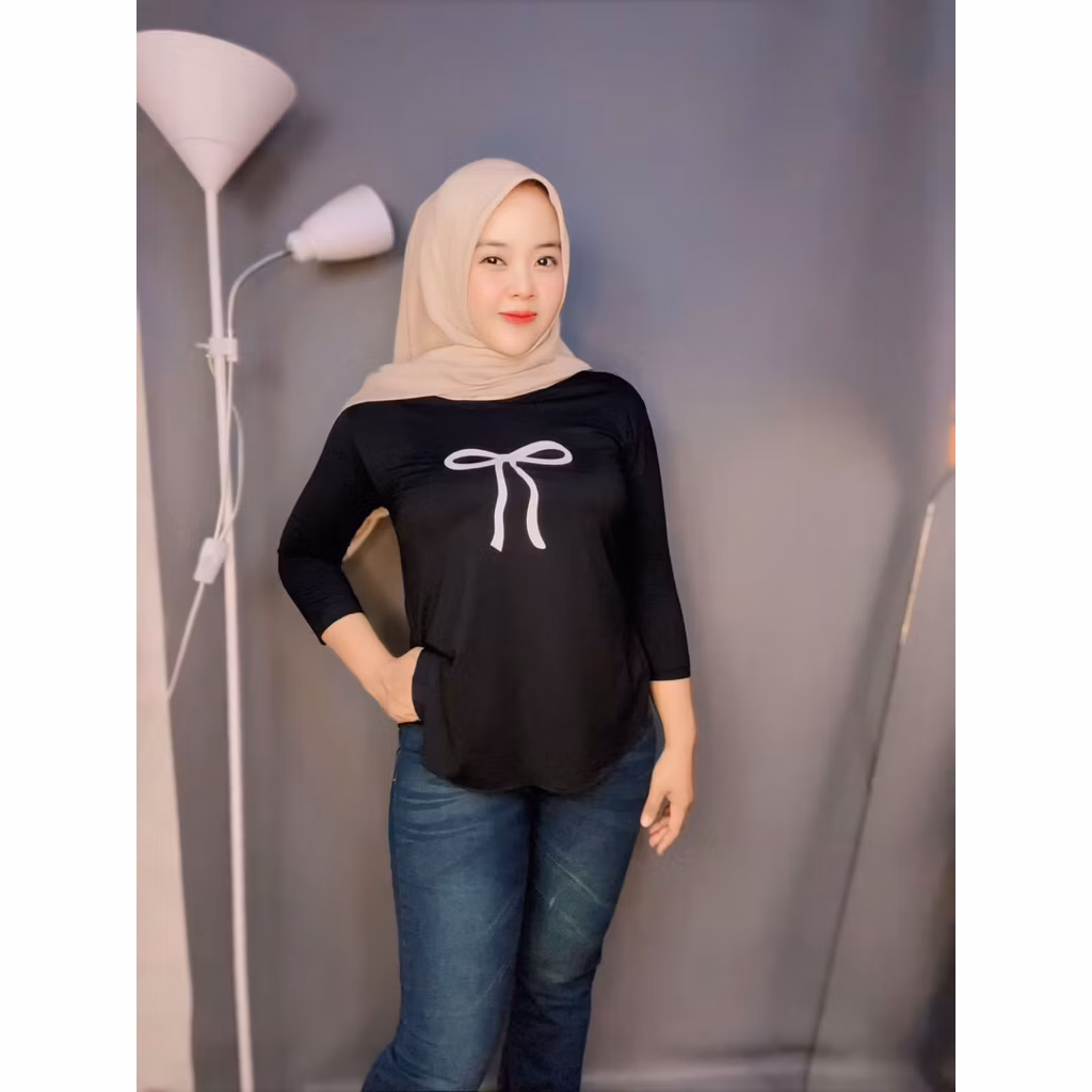 Kaos Oversize Pita Lengan 7/8  | Atasan Wanita Kekinian | Bow