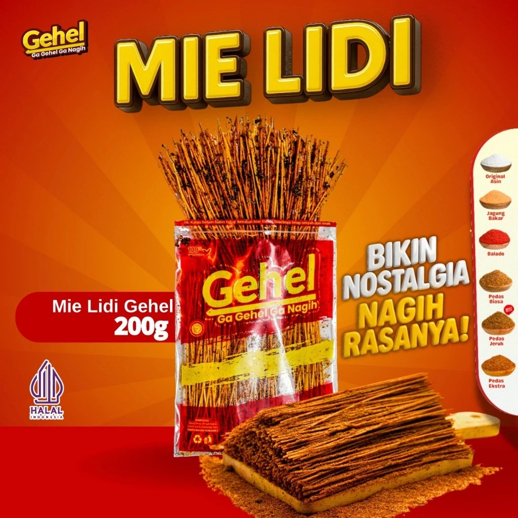 Gehel Snack Mie Lidi Pedas Nikmat 200gr - Makanan Ringan,Cemilan,Jajanan Nostalgia