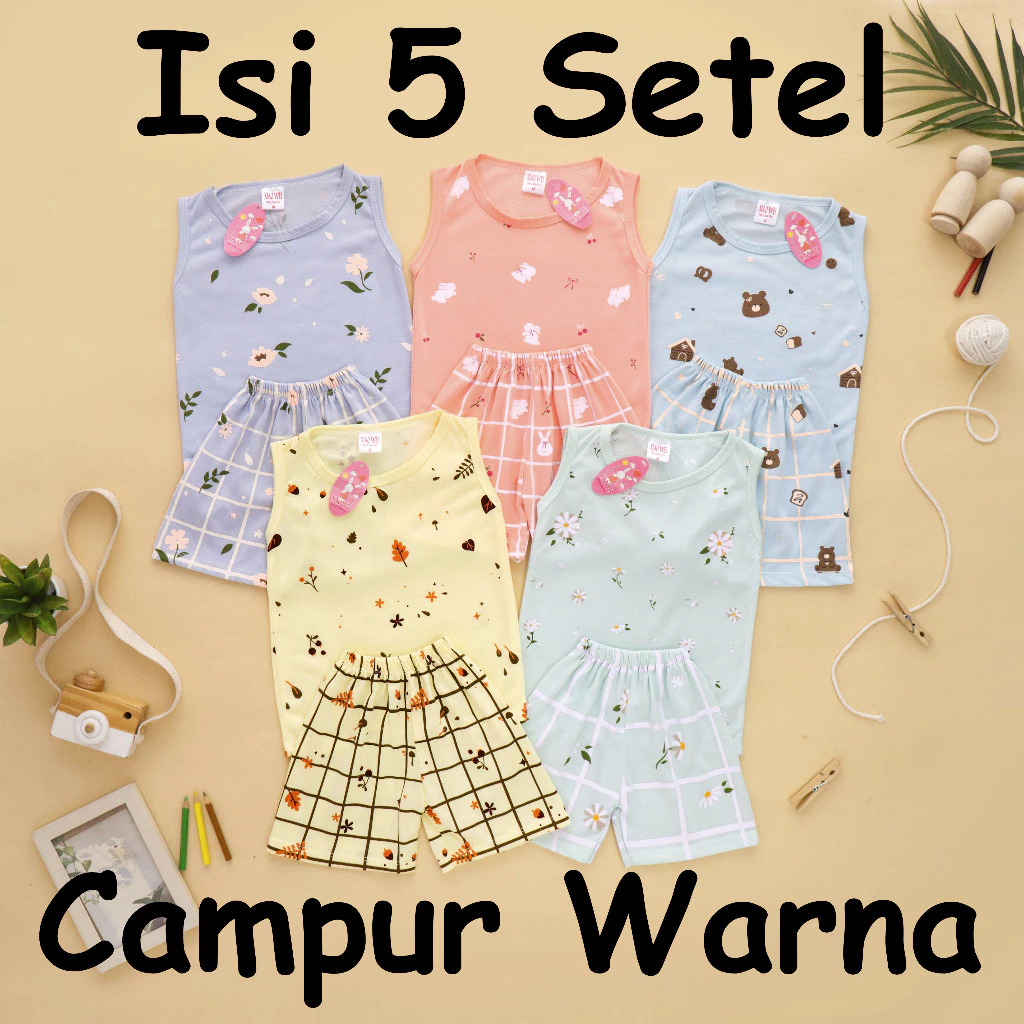 (ISI 5 SETEL) Singlet Anak & Bayi Perempuan / Setelan Singlet Anak Perempuan/ Baju Anak Anak/ Pakaian Anak Bayi/ Baju Bayi/ Setelan Lekbong 0 - 4 Tahun Xiao Wei Baby & Kids Wear
