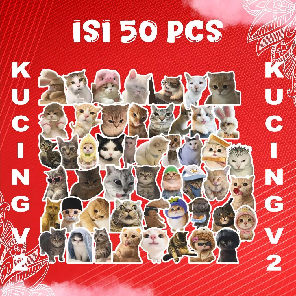 STICKER PACK MEME KUCING V2 (50 PCS) | STIKER KARAKTER KUCING REAL NYATA LUCU | VINYL WATERPROOF CUTTING RAPI | STIKER AESTHETIC UNTUK CASE HP, JURNAL, KOPER, BOTOL MINUM | STIKER KREATIF VIRAL COCOK