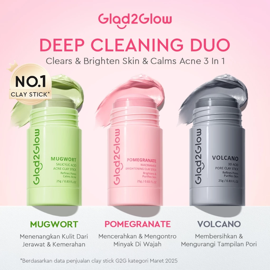 [DISKON 60%]Glad2Glow Clay Stick&Face Mask Complete Series-Pomegranate Brightening/Mugwort Salicylic