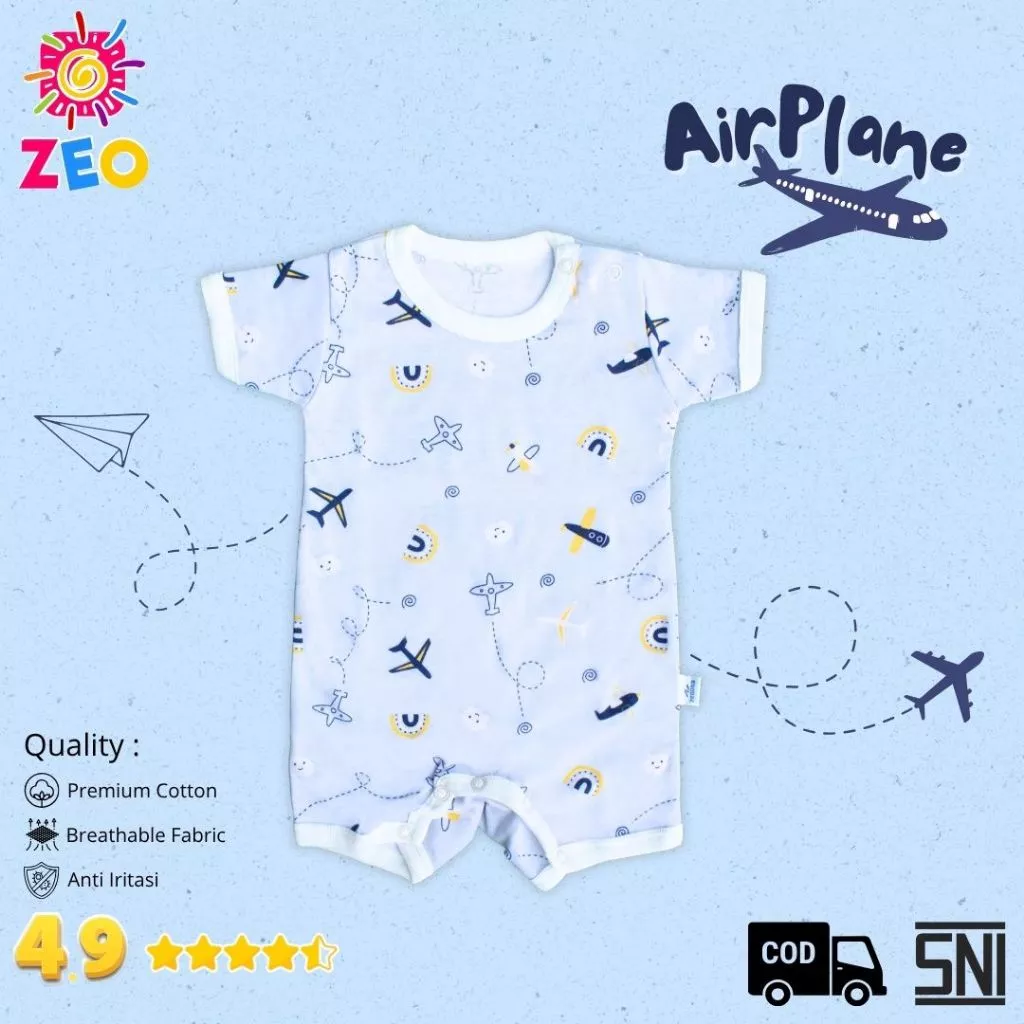 ZeoBabyKids Romper Segiempat Pendek 0 - 12 Bulan Baju Anak Bayi Unisex Katun RPD