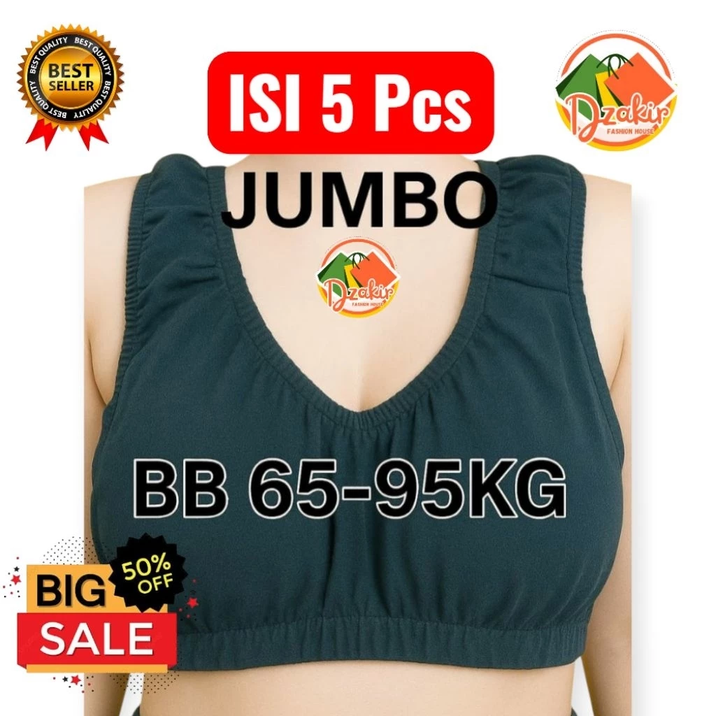 Isi 5Pcs Miniset Bra Jumbo Wanita Dewasa Ukuran Besar BB 65-95 Kg | Dalaman Atasan Dalam