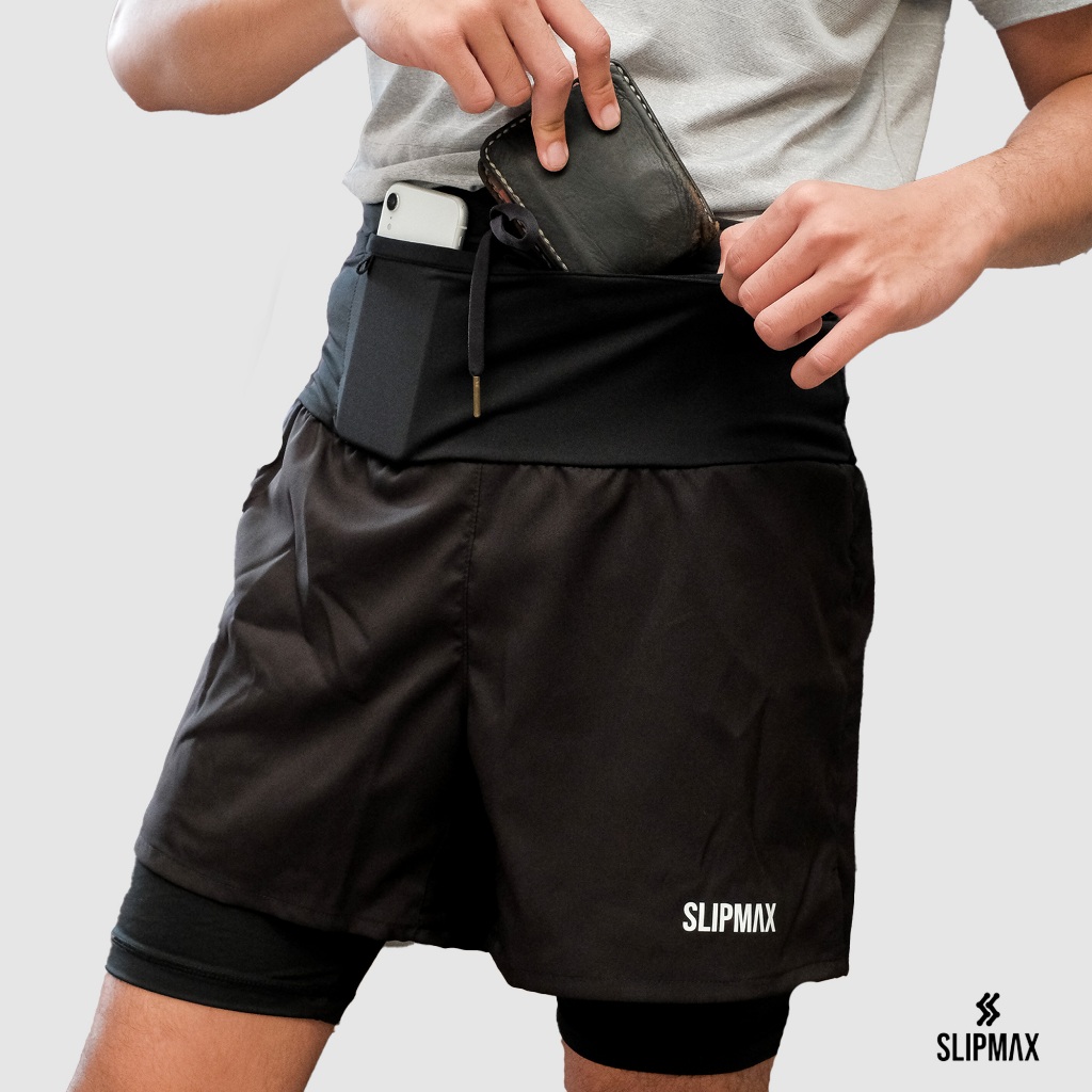 SLIPMAX Celana Lari 2in1 Olahraga Running Belt and Short Compresion