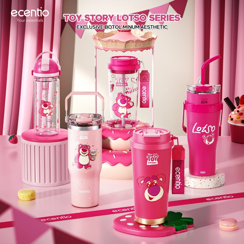 [Toy Story] ecentio x Disney Exclusive Lotso Series Botol Minum Aesthetic Portable Tumbler Stainless Tahan Dingin 24 jam + Food Grade Plastik Botol Minum BPA Free