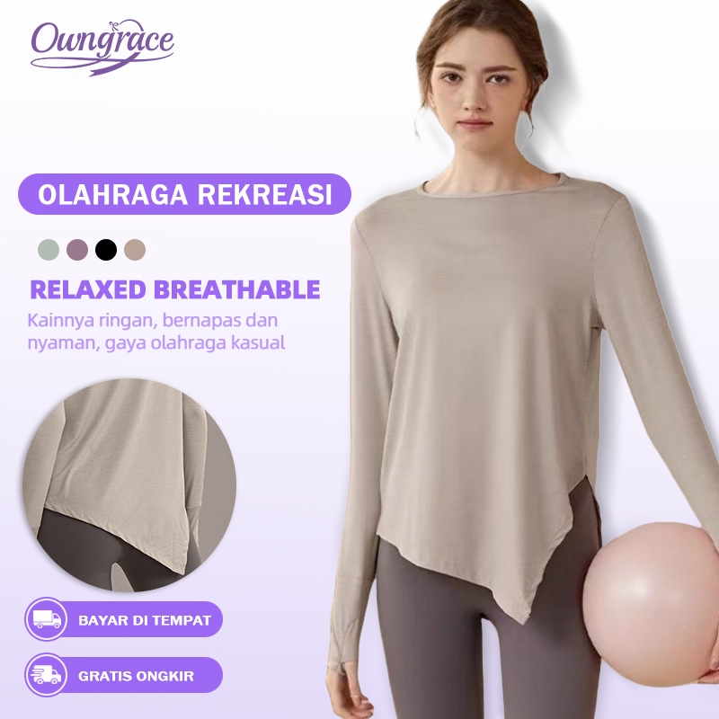 Owngrace Baju Olahraga Wanita Kaos olahraga Atasan Badminton Lengan Panjang Long Lari