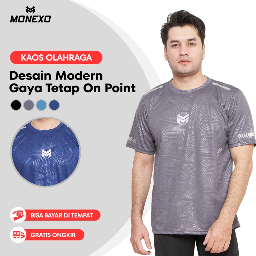 Monexo - Kaos Olahraga Pria Lengan Pendek Bahan Dryfit Premium Running Sport Fitness JMN12