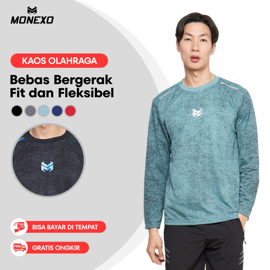 Monexo - Premium jersey Kaos Olahraga Lengan Panjang Baju Running Gym Fitness Quick Dry