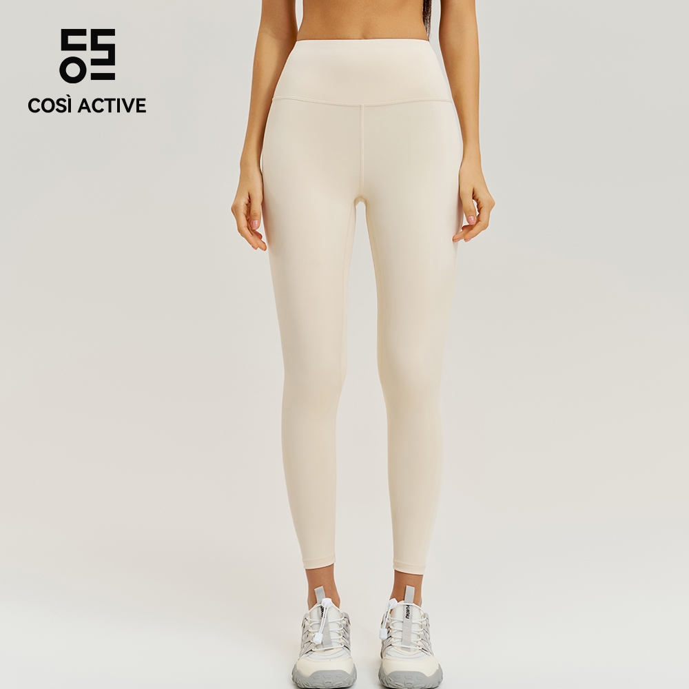 COSI ACTIVE celana olahraga yoga wanita warna murni tinggi pinggang dengan garis T depan