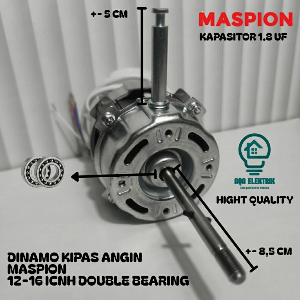 DINAMO KIPAS ANGIN MASPION DOUBLE BEARING 12-16 INCH KAPASITOR 1.8 UF DINAMO MESIN KIPAS ANGIN MASPION