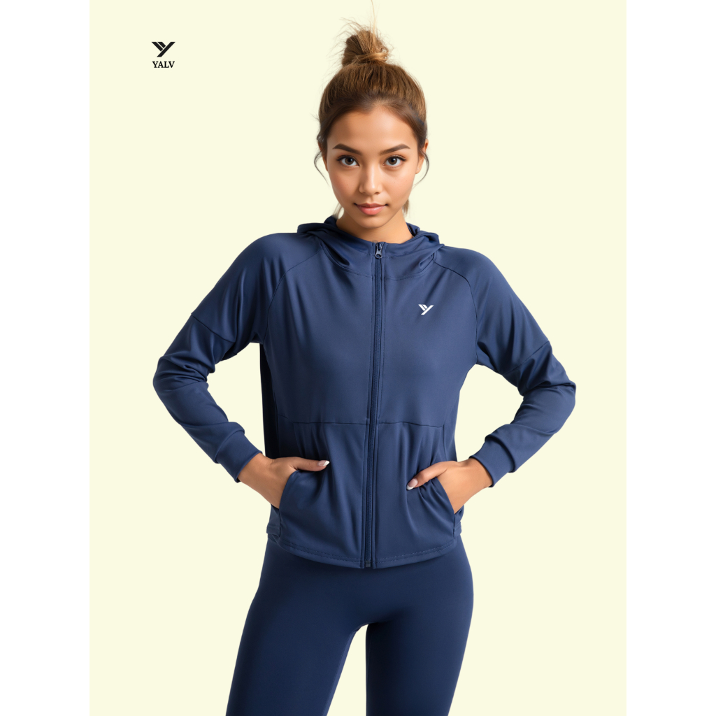 Yalv Axis Jaket Olahraga Wanita Lengan Panjang Sport Hoodie UPF50+ Quick Dry Padel Gym