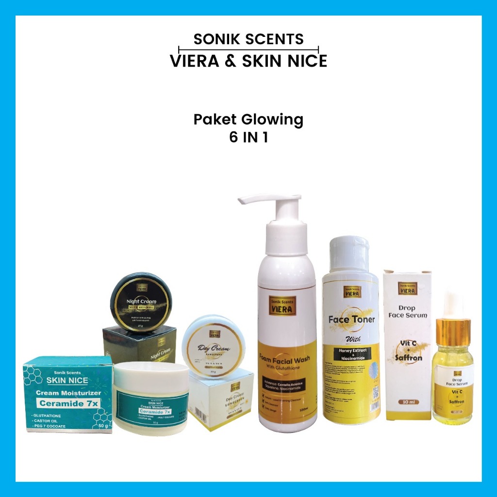 SONIK SCENTS Paket Komplit Glowing 6 in 1 (Moisturizer Ceramide, Day Cream Sunscreen