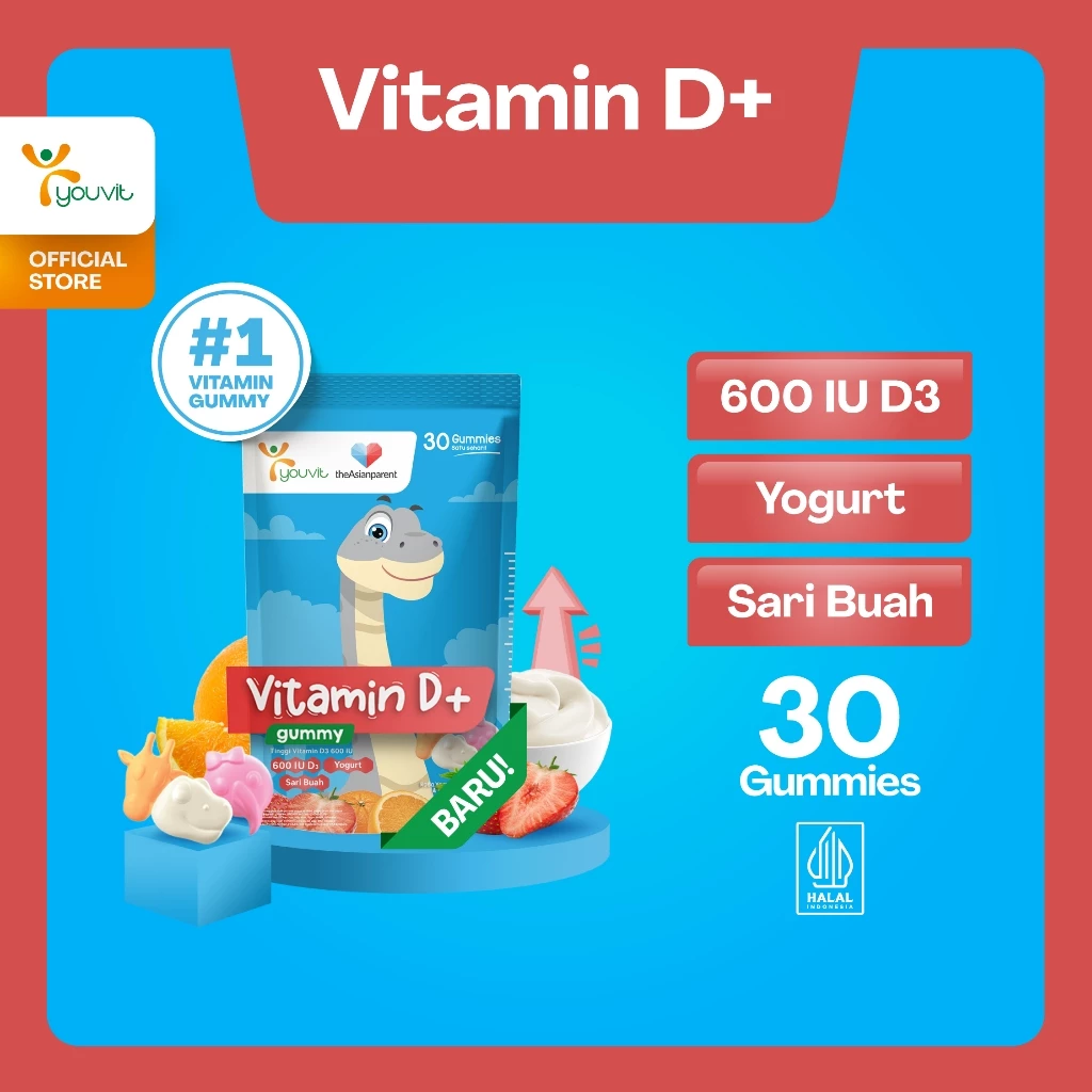 Youvit x theAsianparents Vitamin D3 Gummy 30 Hari (1 Pouch) dengan Vitamin D3 600 IU, Ekstrak Yogurt