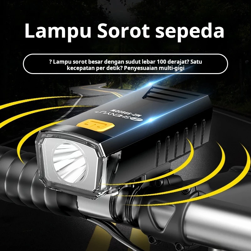 Lampu depan sepeda dengan pengisian daya USB, lampu peringatan berkendara malam, lampu