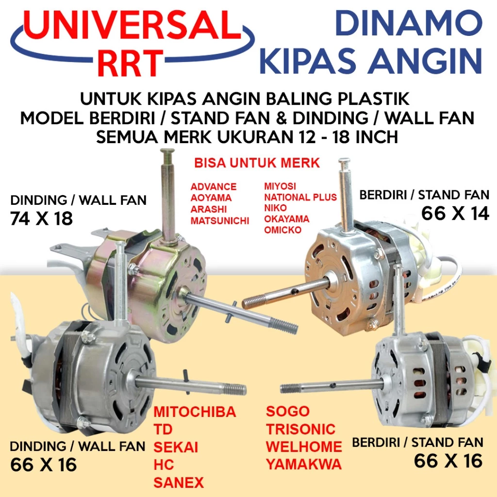 Dinamo Kipas Angin RRC China / Fan Motor Sanex / Multi 12 - 16 inch / Mesin Kipas Universal Dinding dan Standfan GMC / TD / SOGO
