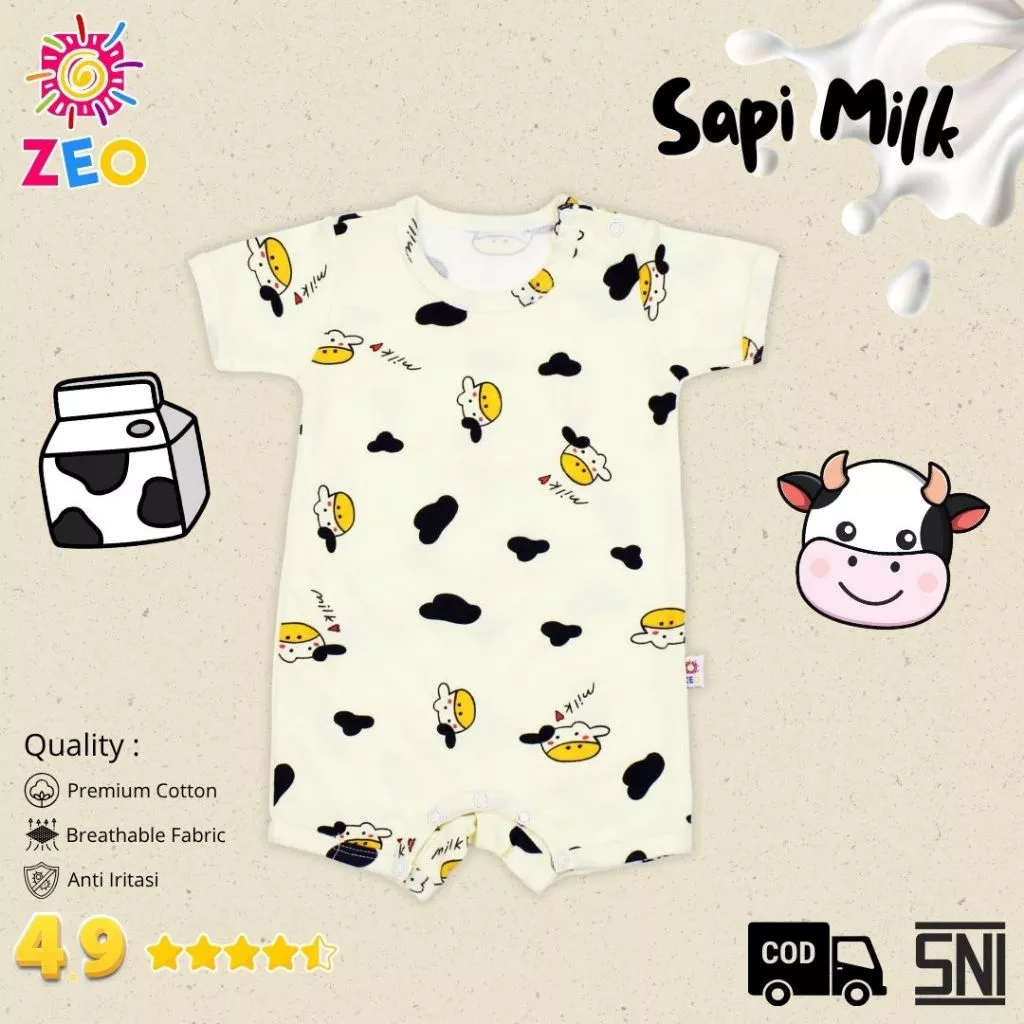 ZeoBabyKids Romper Segiempat Pendek 0 - 12 Bulan Baju Anak Bayi Unisex Katun RPD
