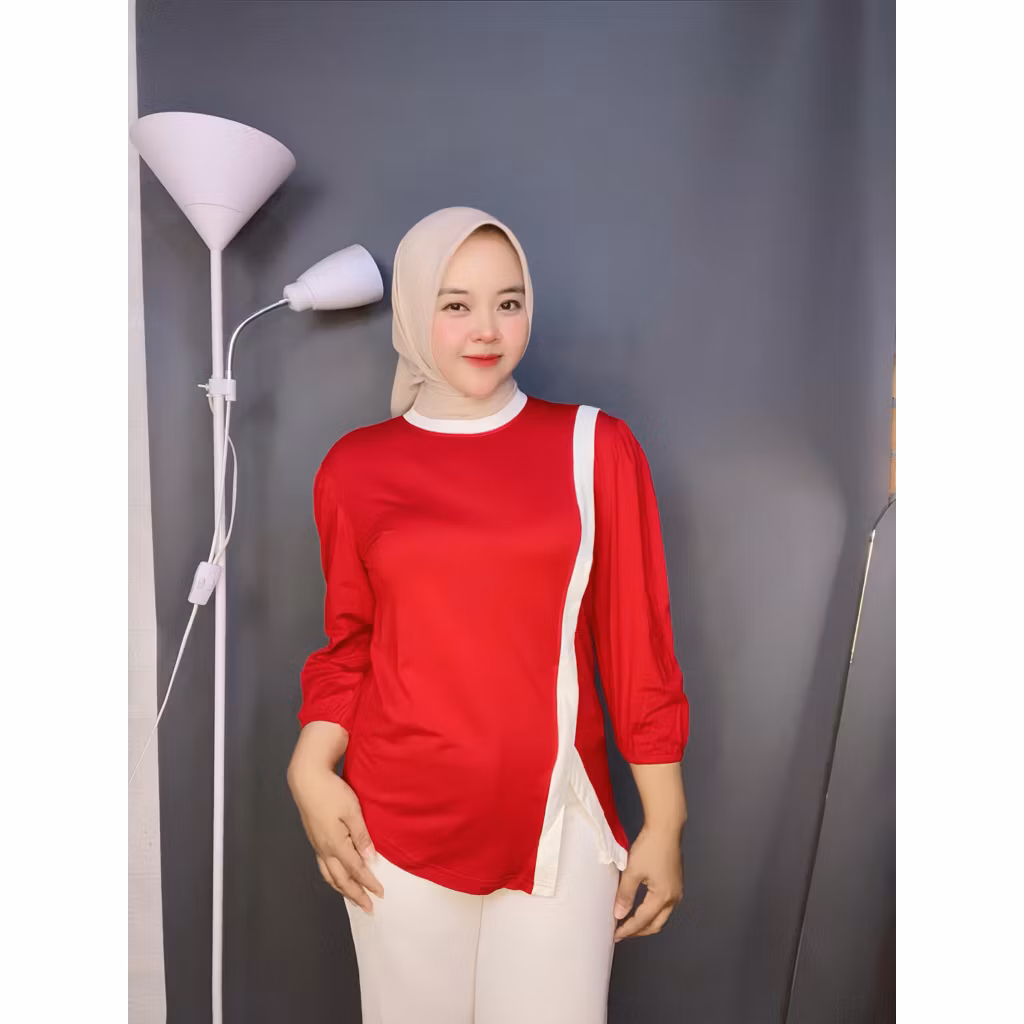 Eliza Blouse Lengan 7/8 Kombinasi Warna | Kaos Atasan Wanita Kekinian | 1898