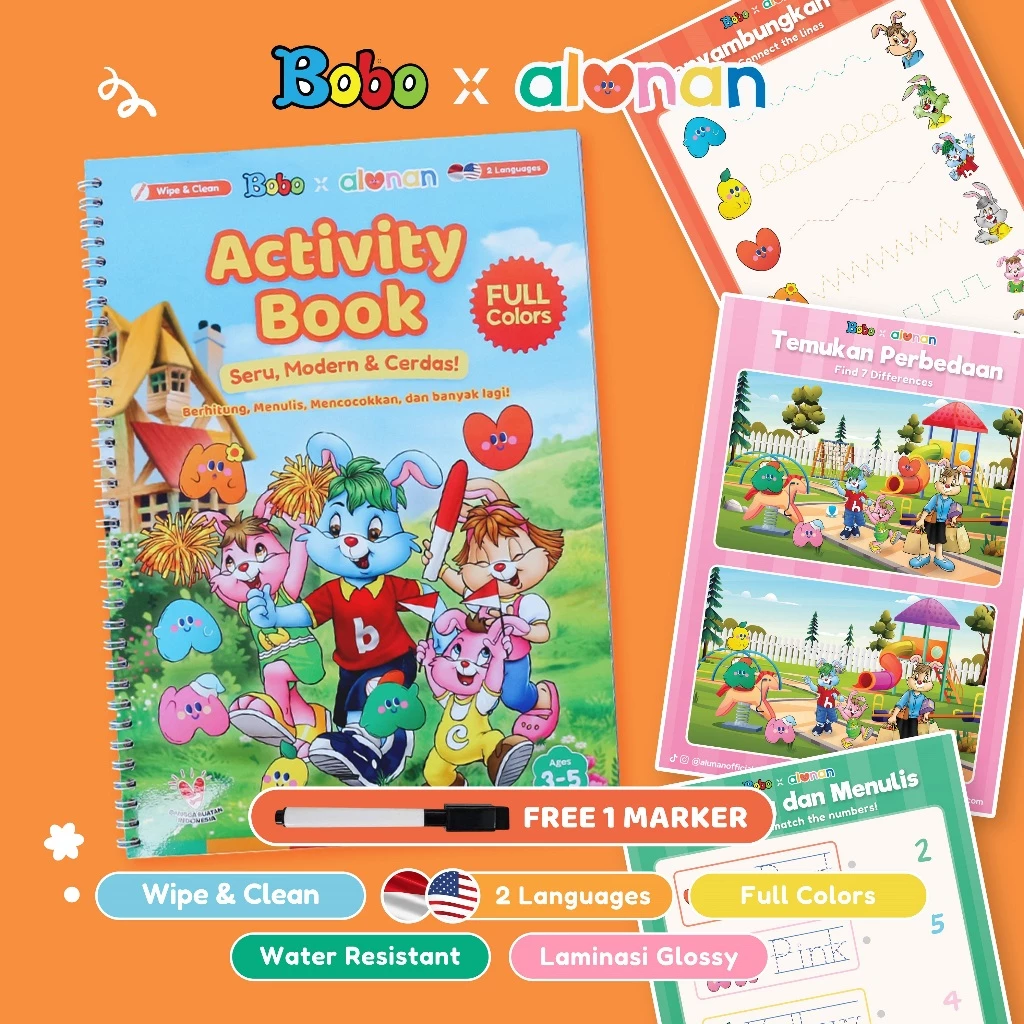 ALUNAN x BOBO Activity Book – Buku Aktivitas Anak Wipe and Clean / Buku Edukasi Anak / Majalah Bobo