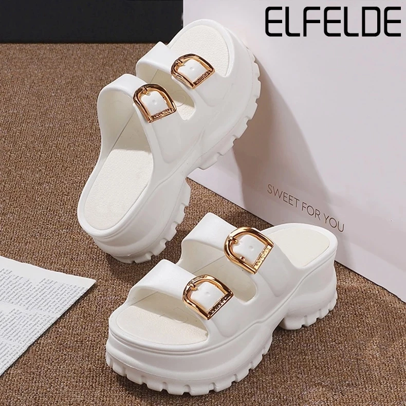 ELFELDE Sandal Wanita Kekinian Tinggi Wedges Sandal Jelly Wanita Sandal Fuji Wanita Korea