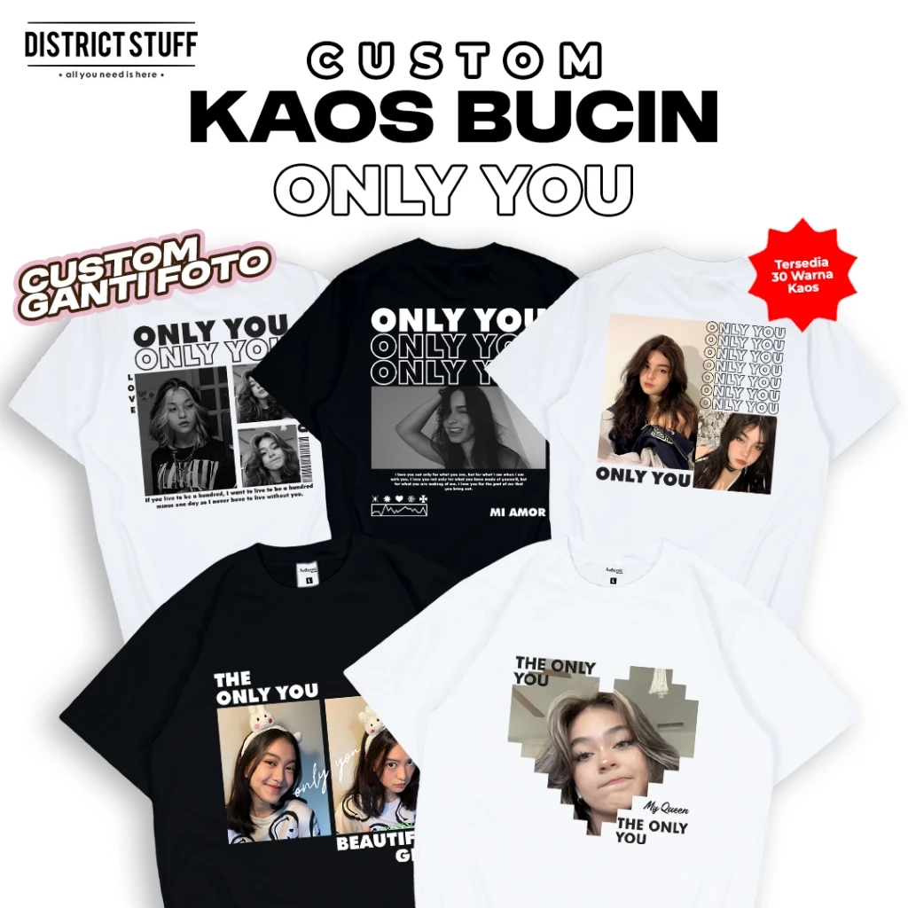 Kaos Sablon Custom Foto Bucin Only You Pria Wanita Baju Couple Pasangan | Design 1 - 5