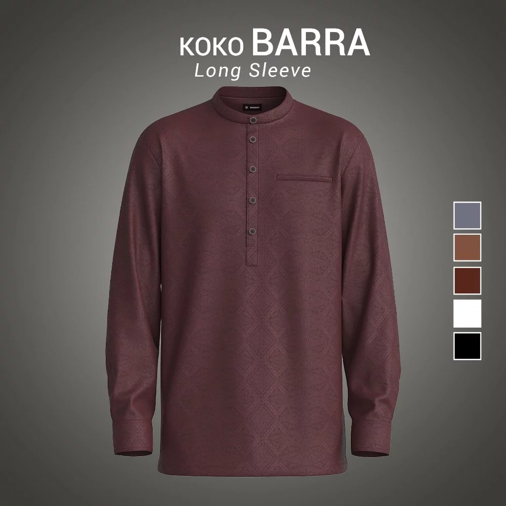 BROGUY Kemeja Koko Pria Dewasa Lengan Panjang Barra