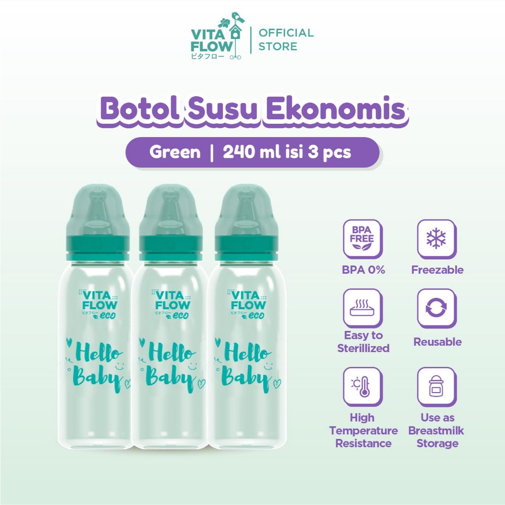 Vitaflow Botol Susu Multifungsi PP Eco 240 ml Green