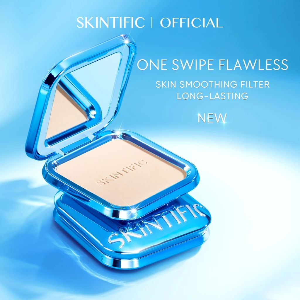 [New Launch] SKINTIFIC - Ultra Cover Powder Foundation 9g | Two Way Cake Pressed Powder Matte Bedak Padat Compact Meratakan warna kulit with Carnosine Ectoin Squalane Silk Powder