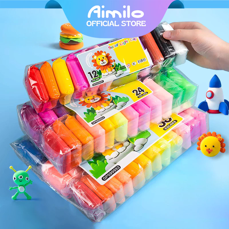 [READY] Aimilo 90g Clay Mainan Anak Isi 12 PCS Clay Warna Mainan Edukasi Anak Aman Dan