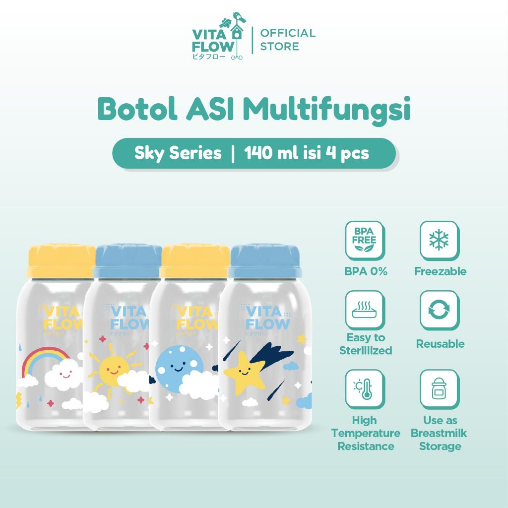 Vitaflow Botol ASI Multifungsi PP 140 ml Sky Series isi 4