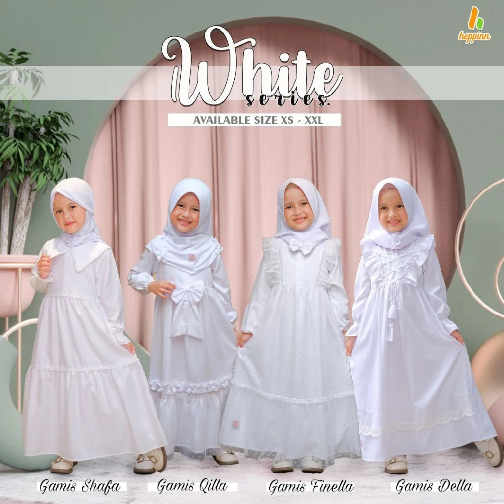 Heppinn - Gamis Anak White Series / Gamis Anak Set Hijab / Gamis Anak Polos (3 - 10 th)