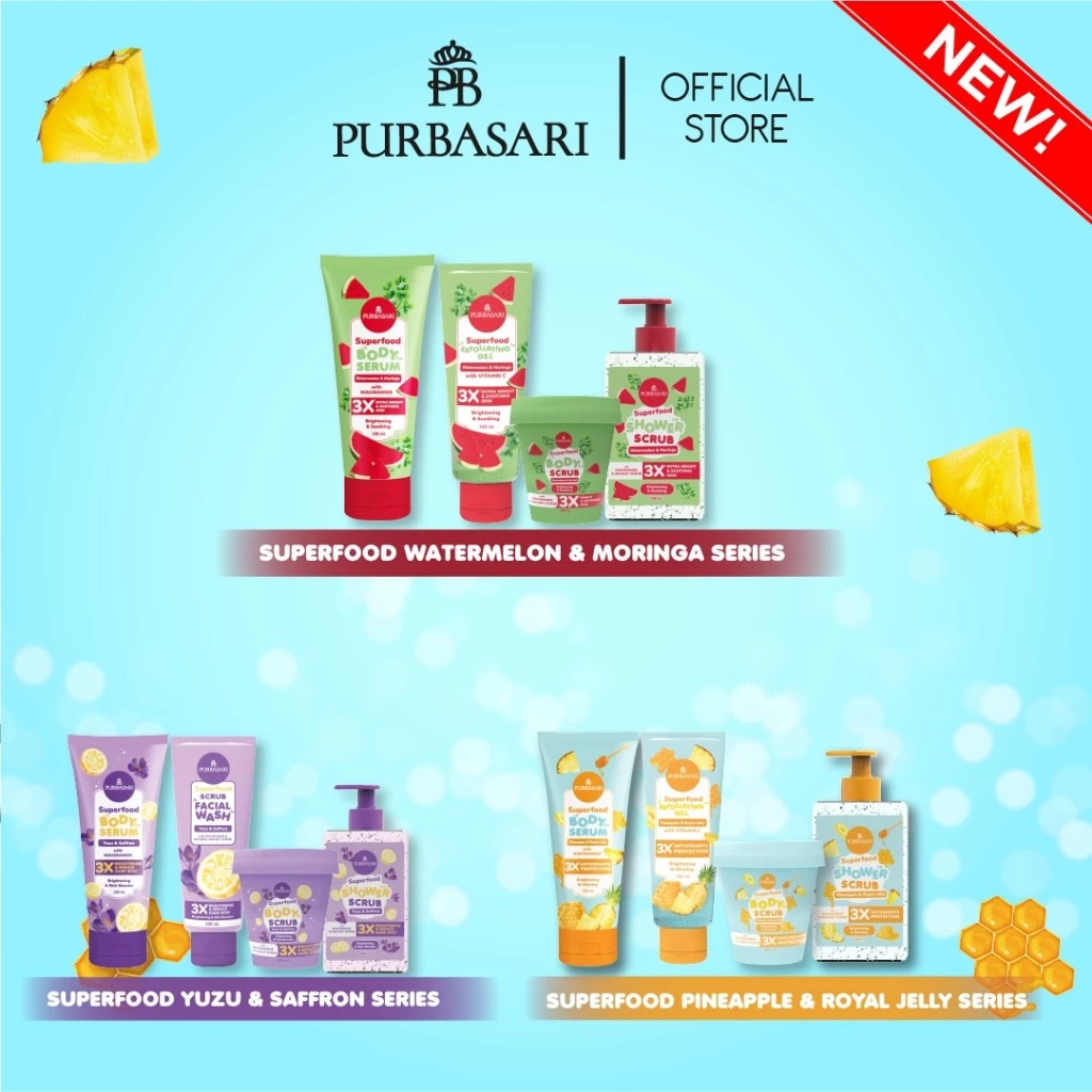[SERIES ISI 4] Purbasari Superfood Series Set - Body Serum + Shower Scrub + Body Scrub +