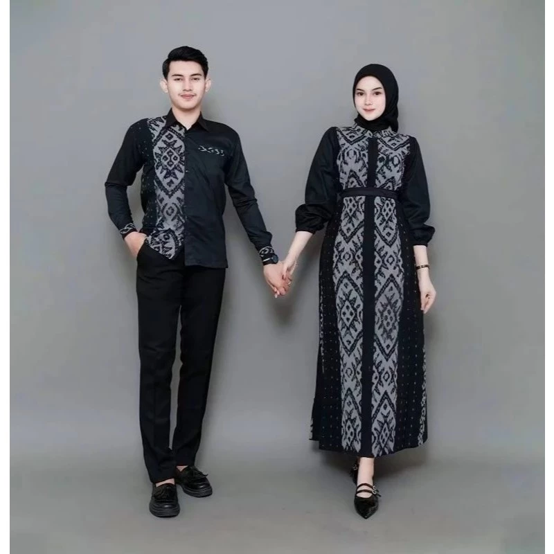SAUFFISTORE - SET COUPLE TENUN - DRESS BELVIA COUPLE BLACK - BAJU TENUN COUPLE PADMA BLACK