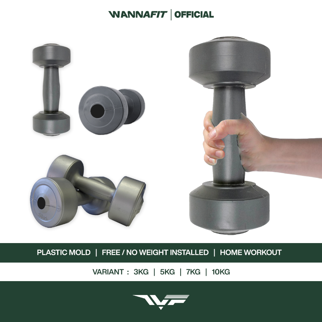 WANNAFIT Dumbbell Plastik Tanpa Isi | 3kg 5kg 7kg 10kg | Alat Latihan Beban