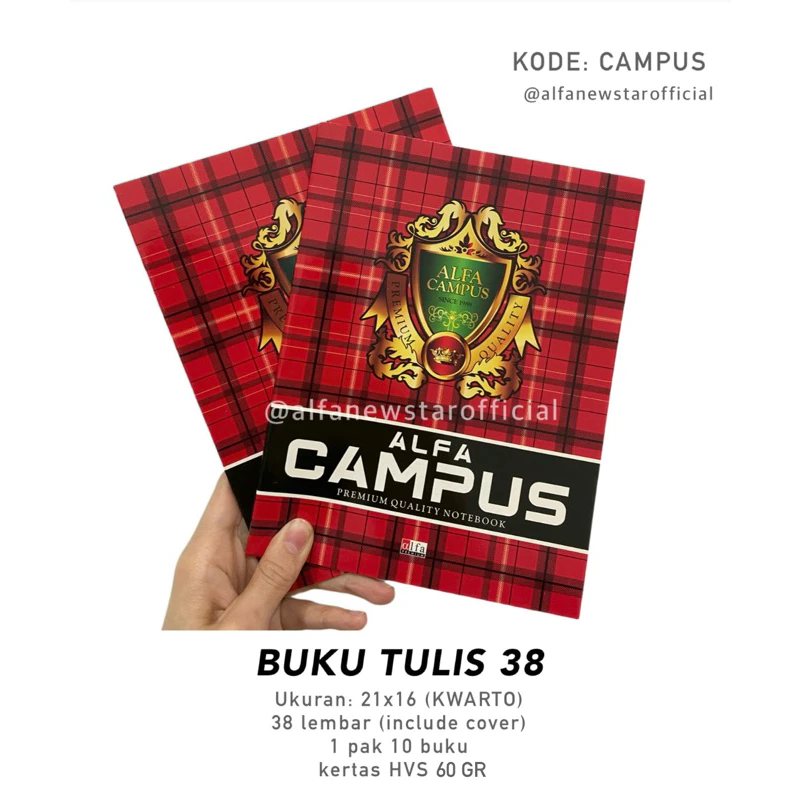 Buku Tulis Kwarto 38 Lembar Alfa Premium Motif Campus