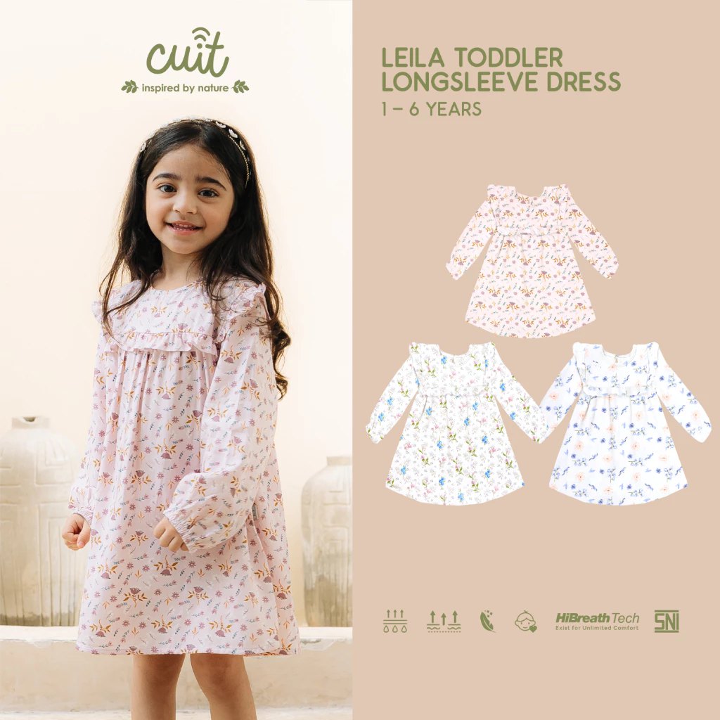 Cuit Leila Dress Anak Perempuan Tangan Panjang 1 - 6 Tahun