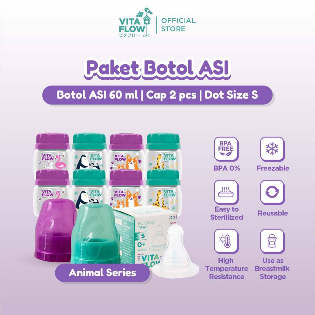 Vitaflow Breastfeeding Kit 8 Botol ASI Multifungsi PP 60 ml Animal