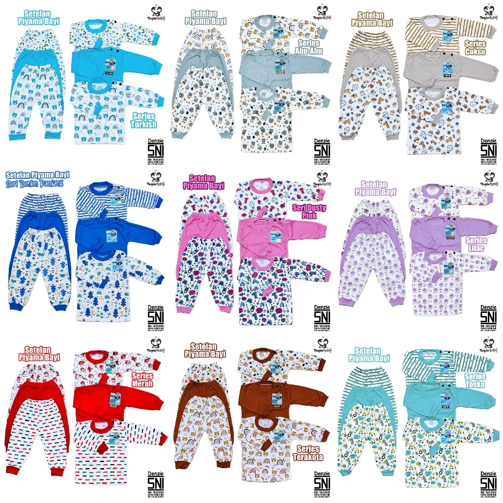 Terlaris No. 1 | Paket 3 Set Baju Piyama Bayi Denzie SNI Setelan Panjang Usia 3-24 Bulan Unisex