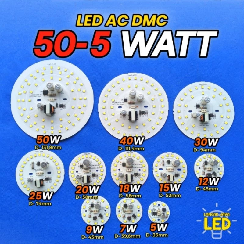 PCB LED AC ( DMC ) LENGKAP 5-50WATT ~Lancar Jaya Led~