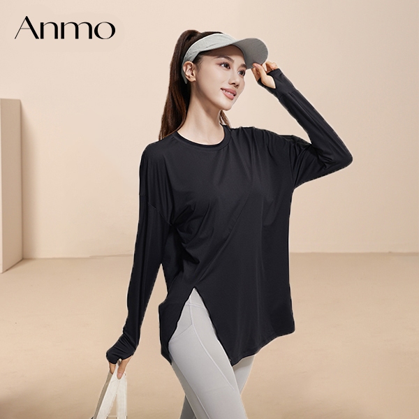 ANMO-Baju Atau Atasan OlahragaWanita Lengan Panjang Kaos Long SleeveT-Shirt Yoga oversize