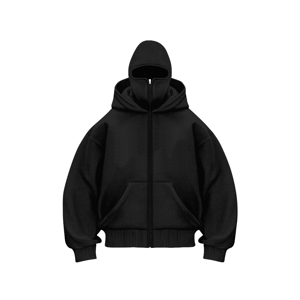 Sziasztok - Hoodie Zipper Balaclava Hitam Polos
