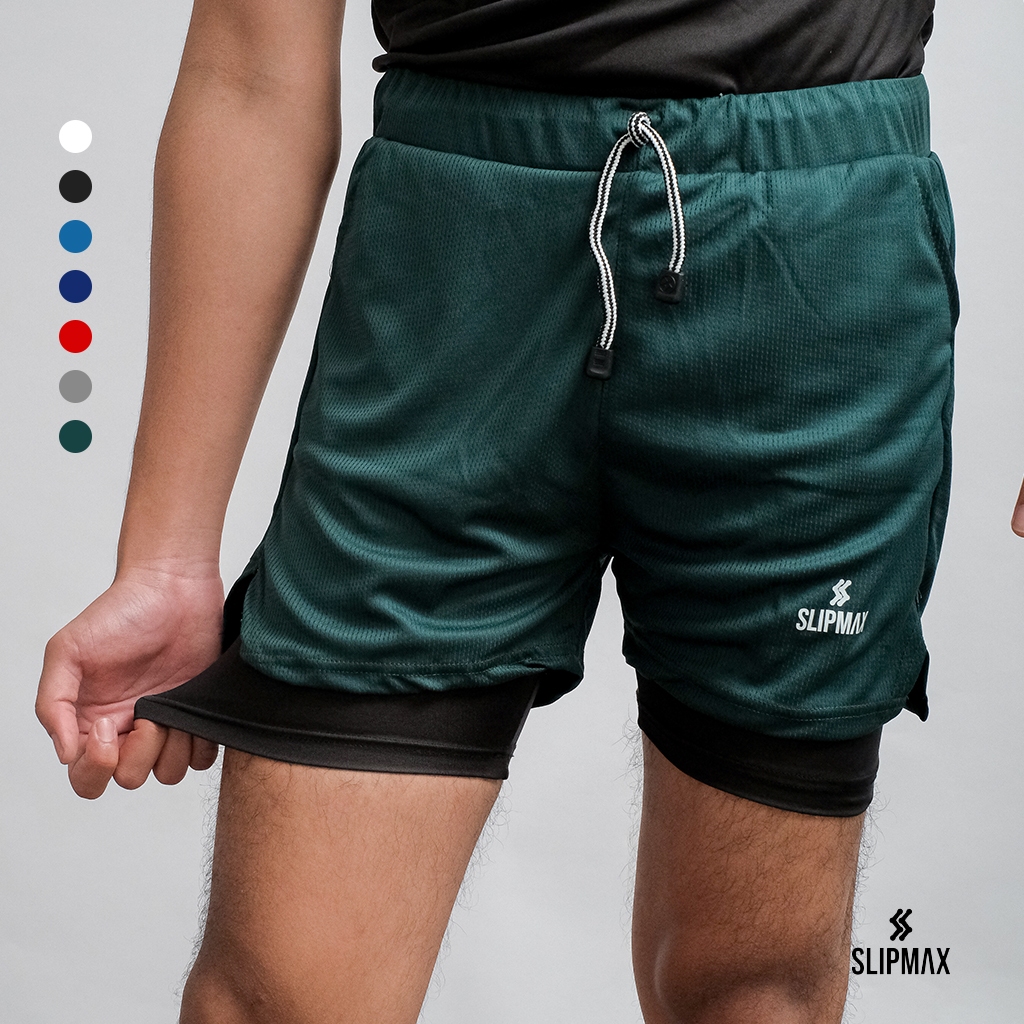 SLIPMAX Celana Running Sport Drifit Pendek Olahraga Saku 2in1 Lari Joging Gym Fitness Pria