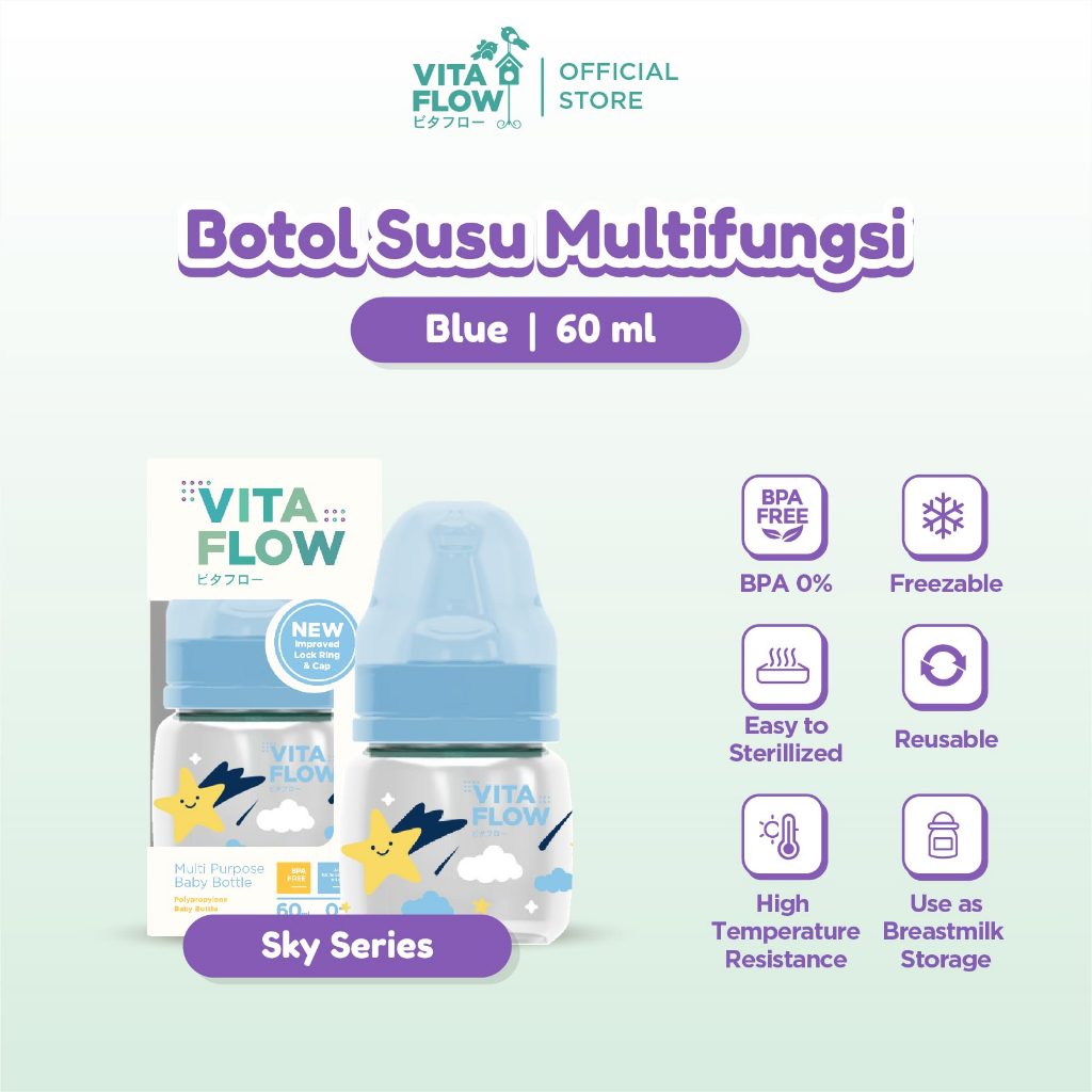 Vitaflow Botol Susu Multifungsi PP 60 ml Blue