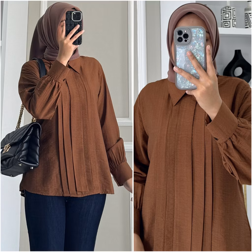 ELVIRA blouse by ZALFA OUTFIT / Baju Atasan Wanita muslim blouse kerja kuliah basic polos polo linen