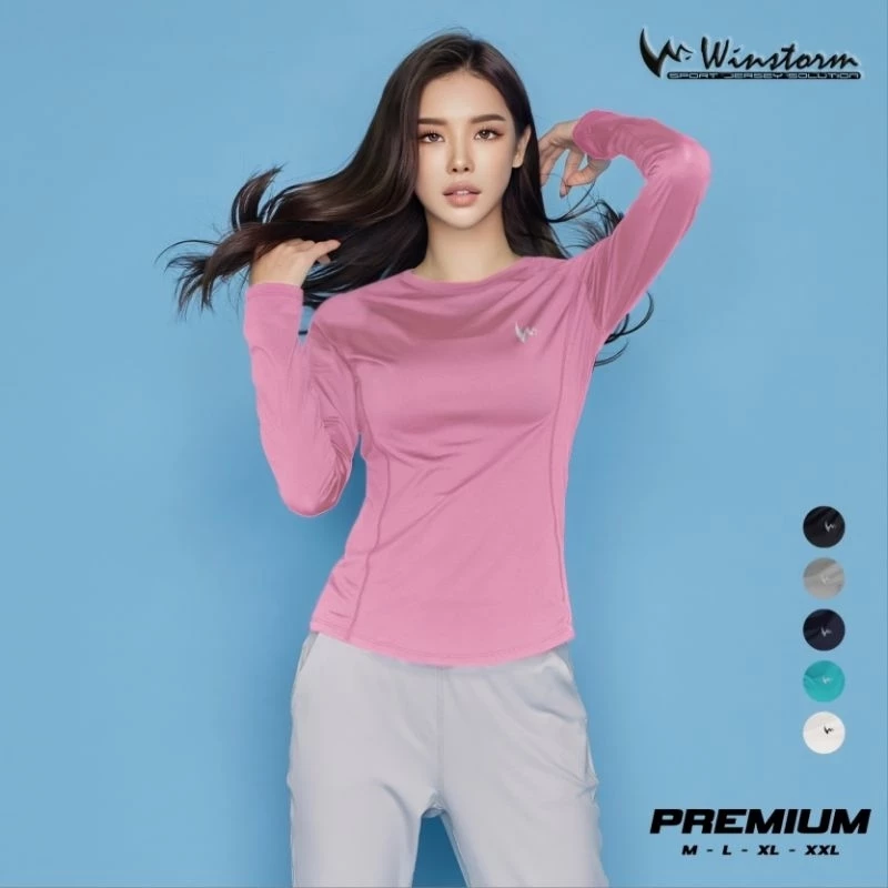 Winstorm Lengan Panjang Baju Olahraga Wanita Premium Muslim Dewasa Kaos Badminton Cewe