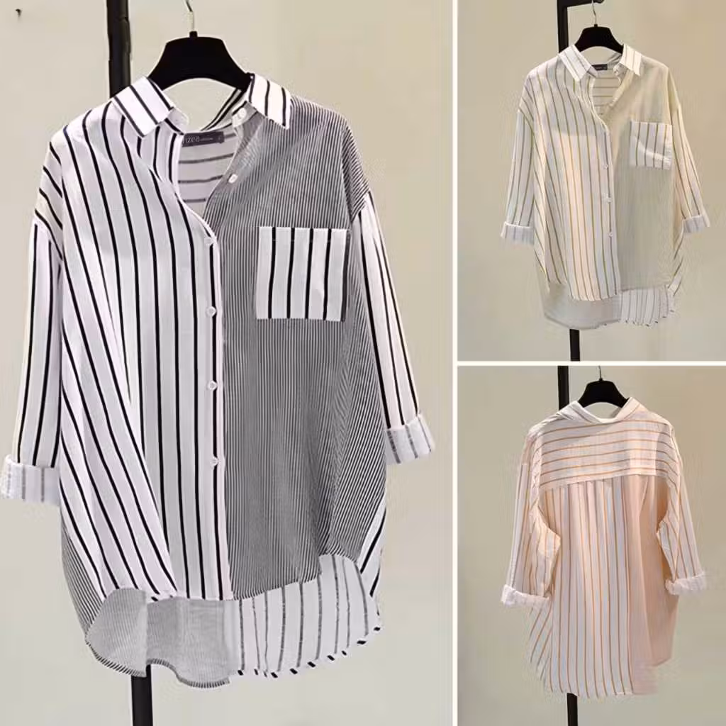 Kemeja Salur Wanita//Kemeja Saku//Baju Atasan Remaja Dewasa//Outfit Kekinian//Kemeja Terlaris